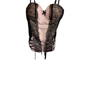 Pink and Black Satin Lace-Up Corset Top
